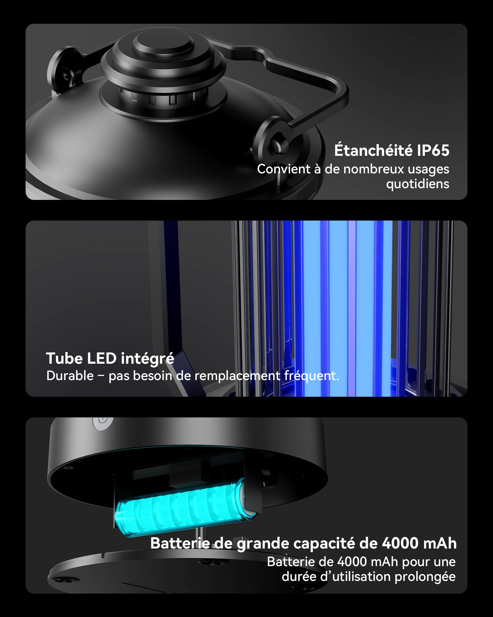Insektenvernichter Elektrisch,1300V UV Mückenlampe & LED-Campinglaterne, 15W Mückenfalle Innen & Außen, Wasserdicht IPX4 Fliegenfalle gegen Mücken, Fliegen, Motten, 360° Wirkungsbereich