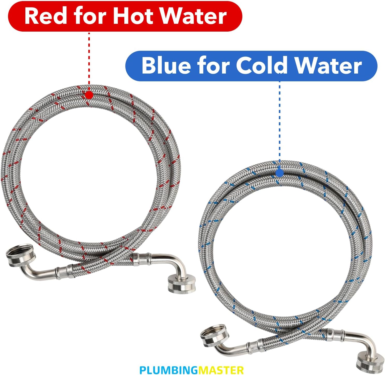 4FT Washing Machine Hoses，Burst Proof Water Supply Line with Double 90 Degree Elbows, Washer Supply Lines to Universal Wash Machines