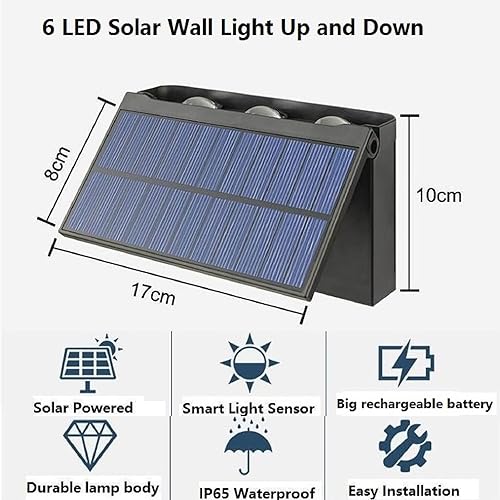 Miniatura 6 de ASLIDECOR Luz solar de pared hacia arriba, paquete de 2 6 luces LED iluminan al aire libre, lámpara con sensor de luz solar, IP65, impermeable,