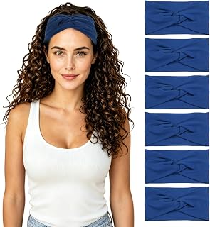 METALLIXITY Cross Knotted Wide Headbands for Women Bright Blue 6 Pcs | Elastic Thick Hair Wraps, Boho Bandana Headband Hair Accessories for Gym Running Yoga Sports Workout Summer Travel