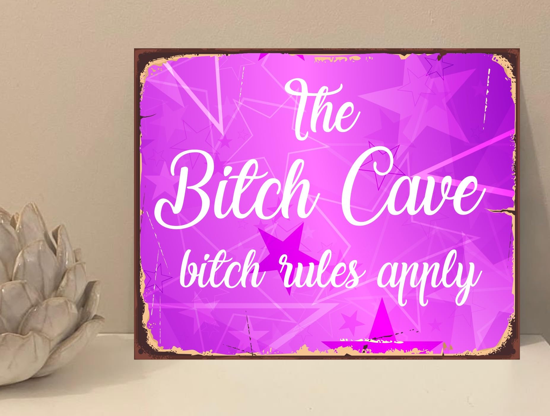 The Sticker Studio Ltd Bitch Cave Rules Apply Funny Quote Novelty Metal Plaque Sign Gift Fcp67