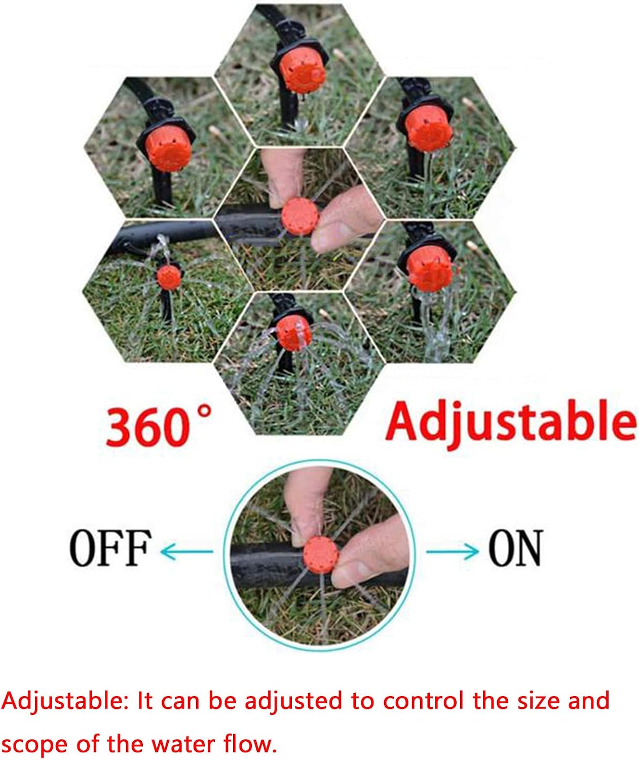 Kalolary 100PCS 1/4" Adjustable Watering Sprinklers for Micro Drip Irrigation System, 4/7mm Anti-Clogging Emitter Dripper Red Garden Supplies (1/4 Inch Drip Irrigation Part)