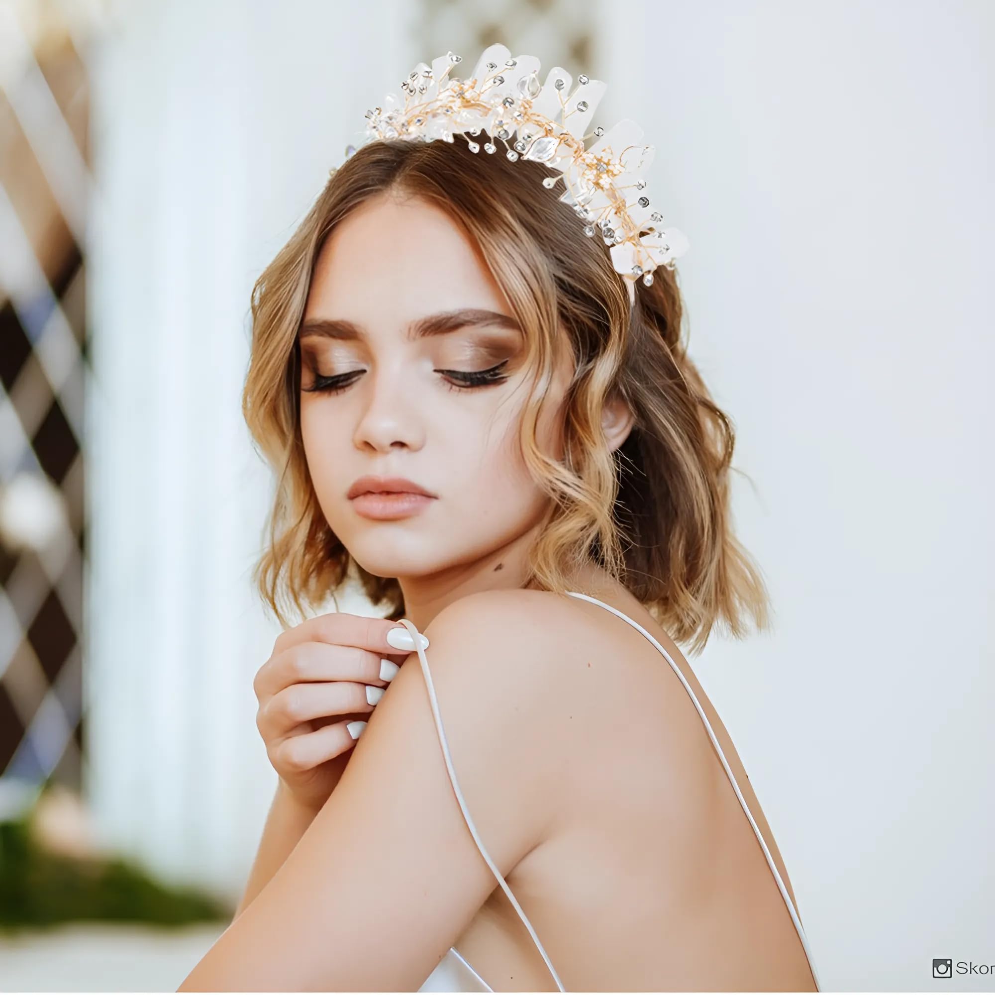 Raw Crystal Amethyst Headband with Pearl Flower Bridal Tiara Crown Headpiece Amethyst Crystal Headband: Raw Quartz Hair Vine Bridal Tiara  main image 2