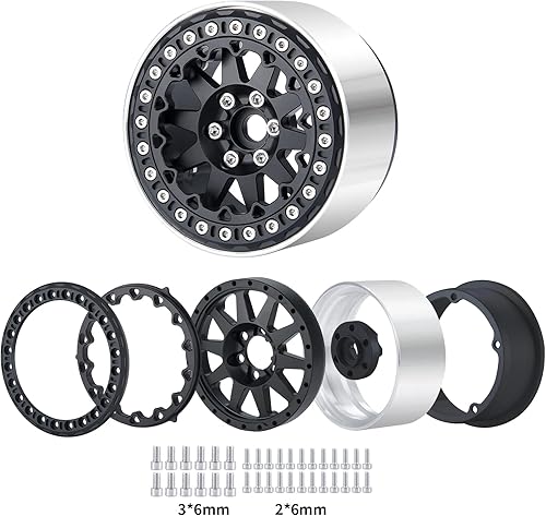 Miniatura 9 de Juego de 4 llantas Beadlock de 2.2 pulgadas, cubos de rueda de metal para Wraith axial SCX10 90048 RR10 TRX4 D90 RC Crawler Car (azul)