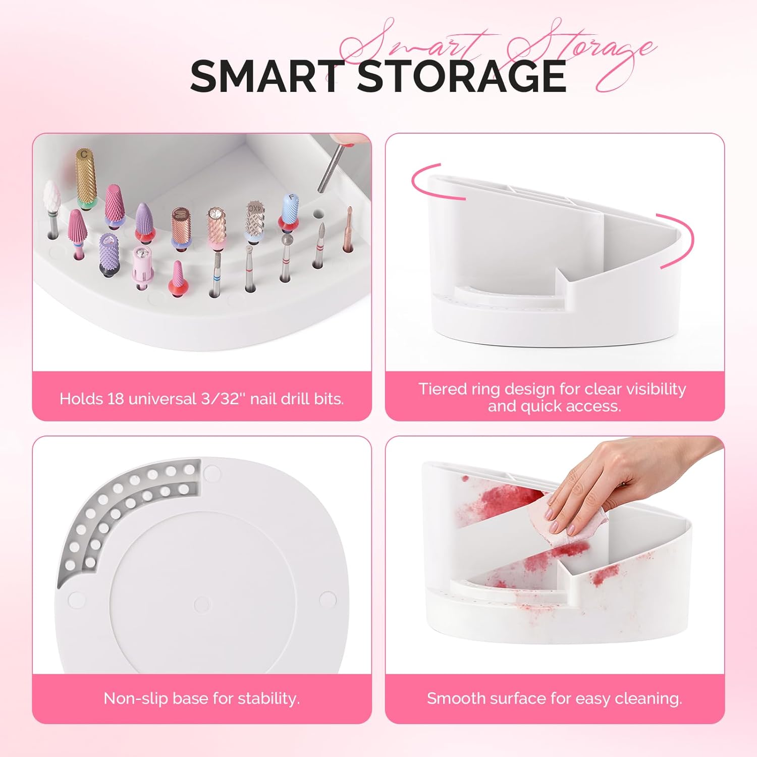 MelodySusie Compact Nail Dust Collector with Lightweight Design Hpro and Nail Art Tools Storage Box with 18 Holes & 7 Compartments