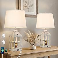 Vista 9 de Lámparas de mesa de granja de 25" para sala de estar, juego de 2 lámparas de mesa con puerto USB y luz nocturna, lámpara de mesa rústica