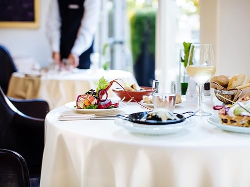 Miniatura 5 de fani Paquete de 12 manteles redondos de 90 pulgadas, mantel de poliéster blanco para mesa redonda, mantel de tela lavable para bodas, fiestas,