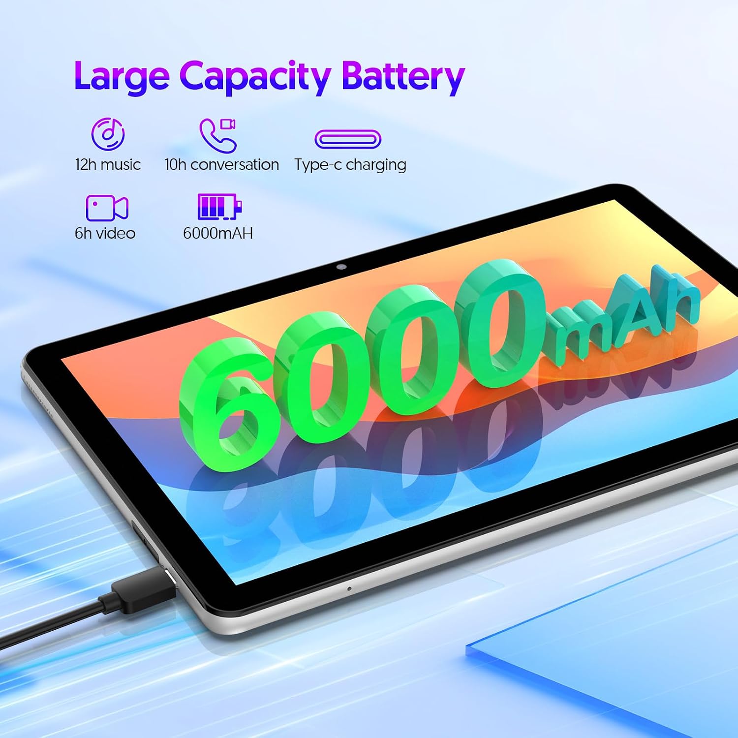 10 inch Tablet Android 14 Tablets, 8GB RAM 32GB ROM 1TB Expanded, 6000mAh Battery, 5G Wi-Fi 6, 2MP+2MP Dual Camera, Bluetooth, 1280 * 800 FHD IPS Tablet with Keyboard