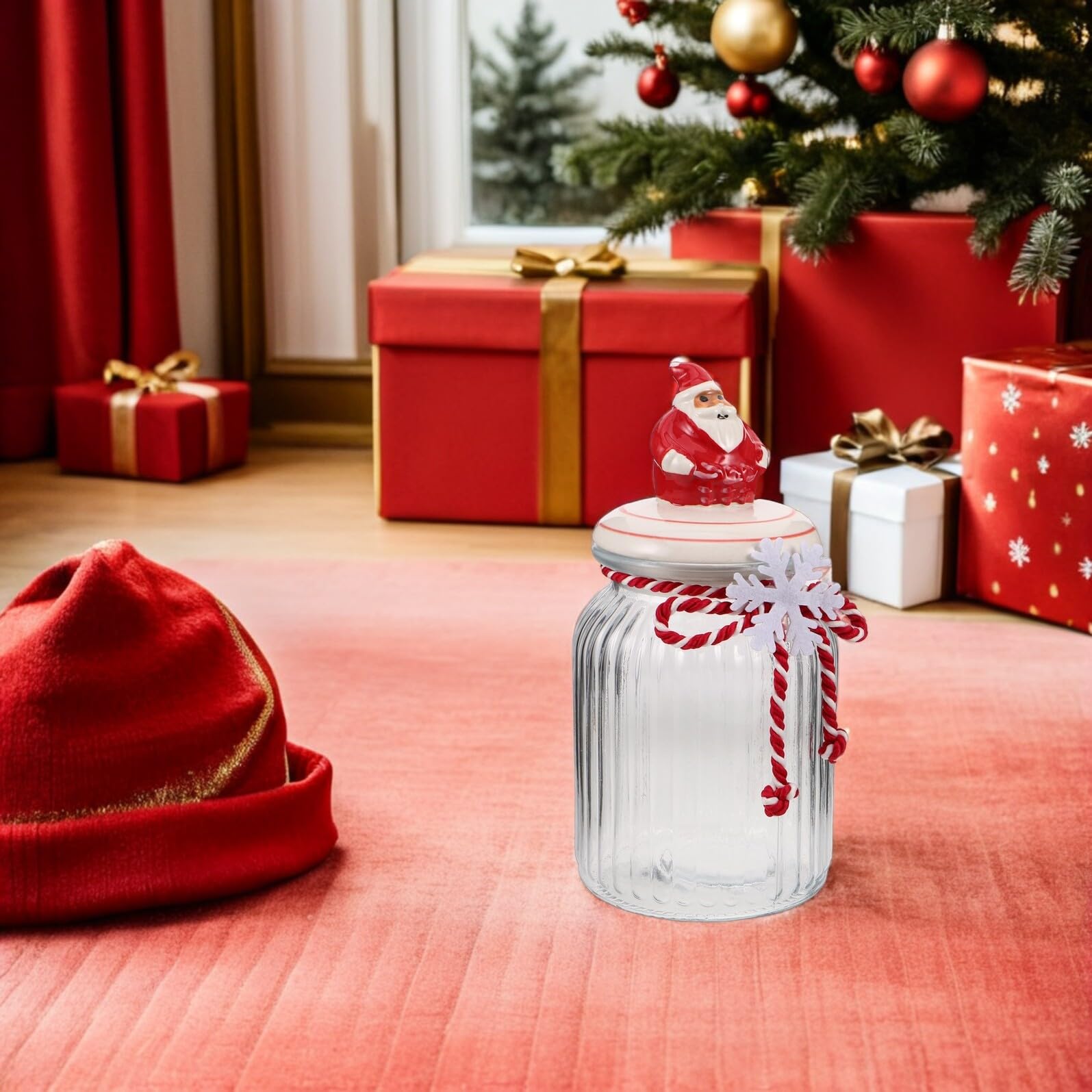 Barattolo per Biscotti Natalizi in Vetro con Coperchio Sigillato Contenitore Piccolo per Caramelle e Noci Porta Biscotti Decorativo per Feste di Natale e Conservazione Alimenti