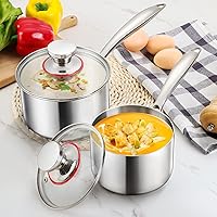 Vista 5 de E-far Juego de cacerolas de acero inoxidable, 1 cuarto y 2 cuartos de galón, olla triple con tapa para cocinar pasta, calentar leche hirviendo agua