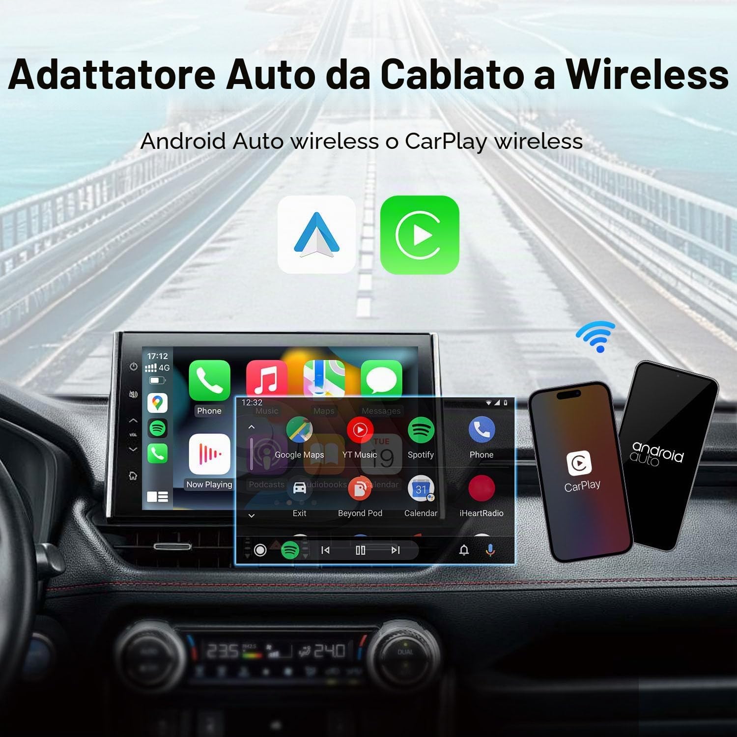 Adattatore Wireless CarPlay per Kia Sportage 2017-2025, Mini USB, 2 in 1 Wireless CarPlay per Android Auto, Veloce e Stabile, Plug & Play