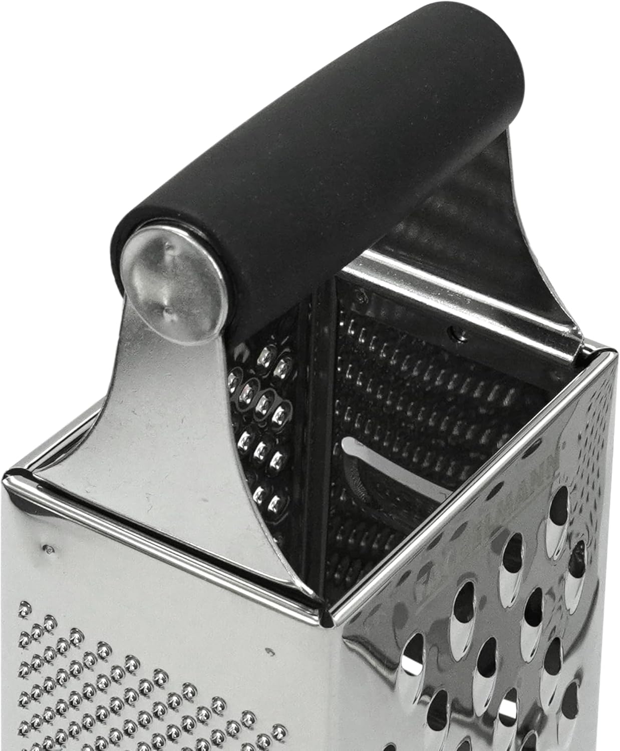 Close-up of the Fackelmann Feel Stainless Steel Pyramid Grater handle
