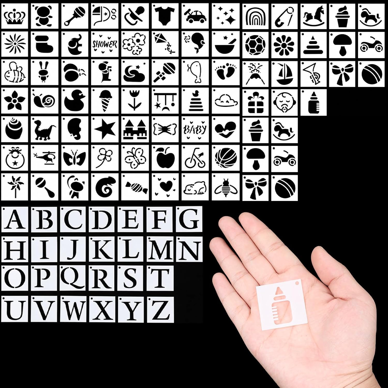 100 PCS Small Stencils for Crafts 1.5 Inch Reusable Painting Stencil Baby Shower Stencils Cute Animal Template Kit for Wood Wall DIY Home Decor Canvas Fabric Rock Signage Door Porch
