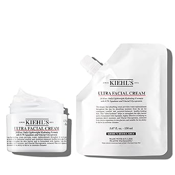 Kiehls Ultra Facial Cream Duo, with 4.5% Squalane to Strengthen Skins Moisture Barrier - Refill Pouch and 1.7 Fl Oz Reusable Jar