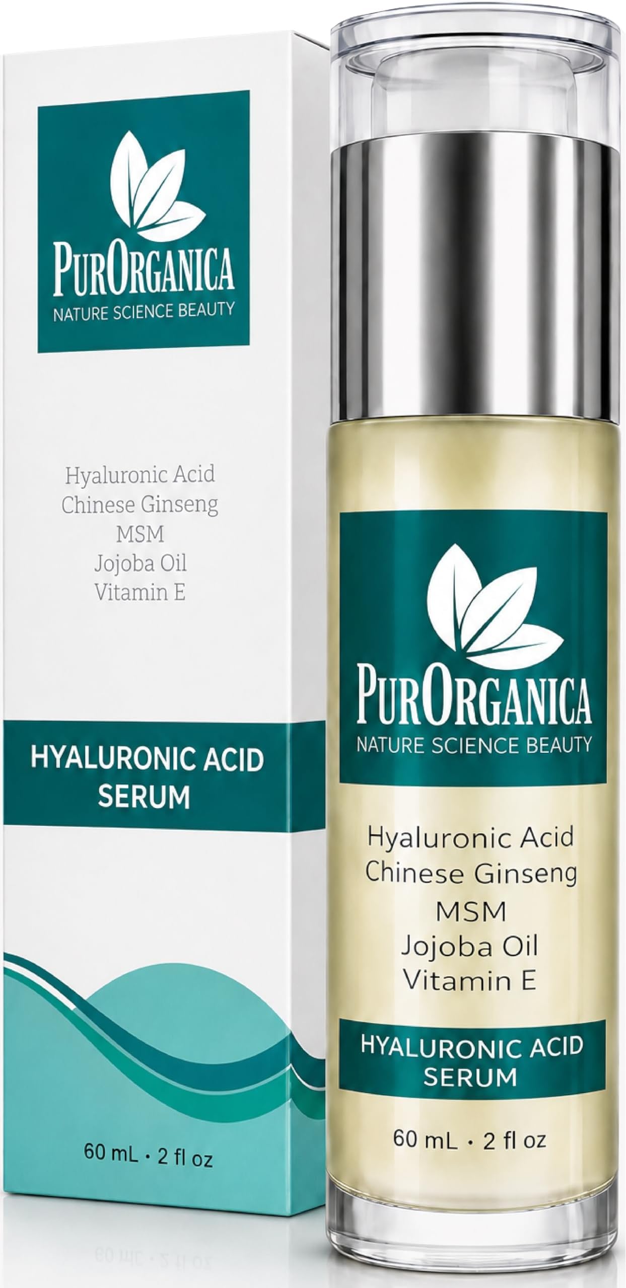 PurOrganica Hyaluronic Acid Face Serum - HUGE 60 ML BOTTLE – The Best Anti-Ageing Serum for Fine Lines & Wrinkles - Hydrating, Plumping, Brightening - Lightweight, Fast-Absorbing – Vegan, Cruelty-Free
