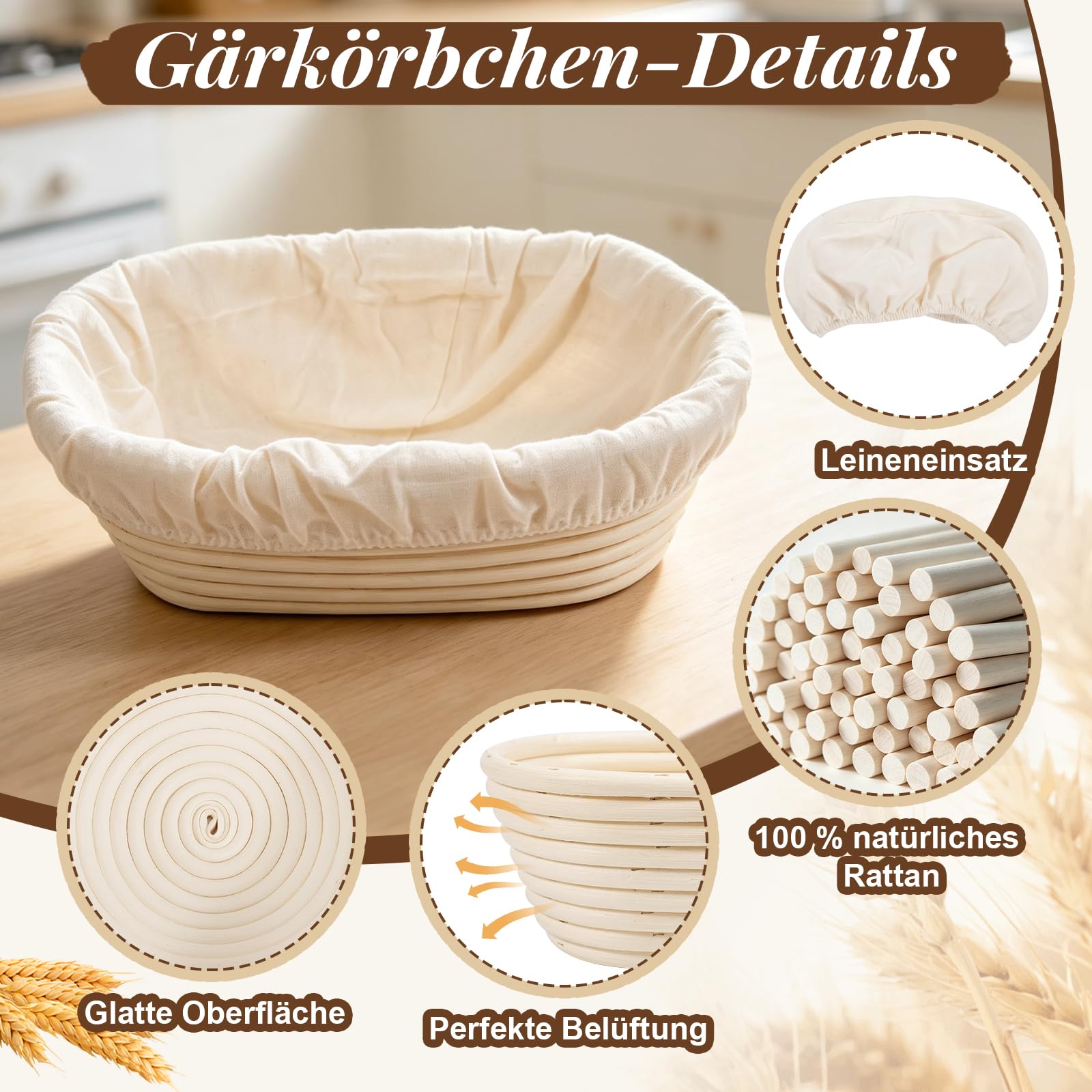 Amteker Sauerteig Starter Set, Gärkörbchen Oval Rund, Geschenke für Frauen