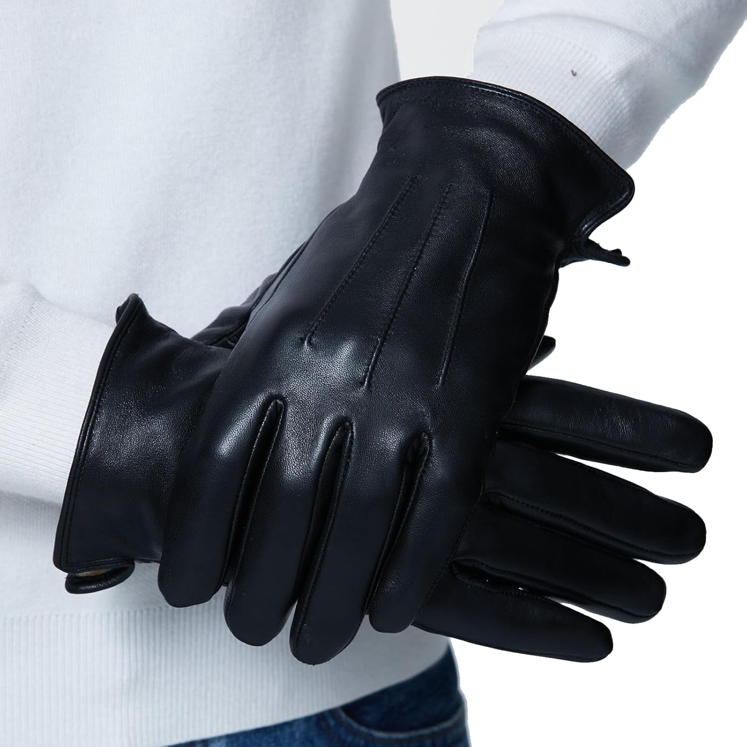 Men's Soft Sheepskin Leather Gloves with Touchscreen Functionality, Warm Lining Gloves, Not Bulky for Cold Winter Use - Image 4
