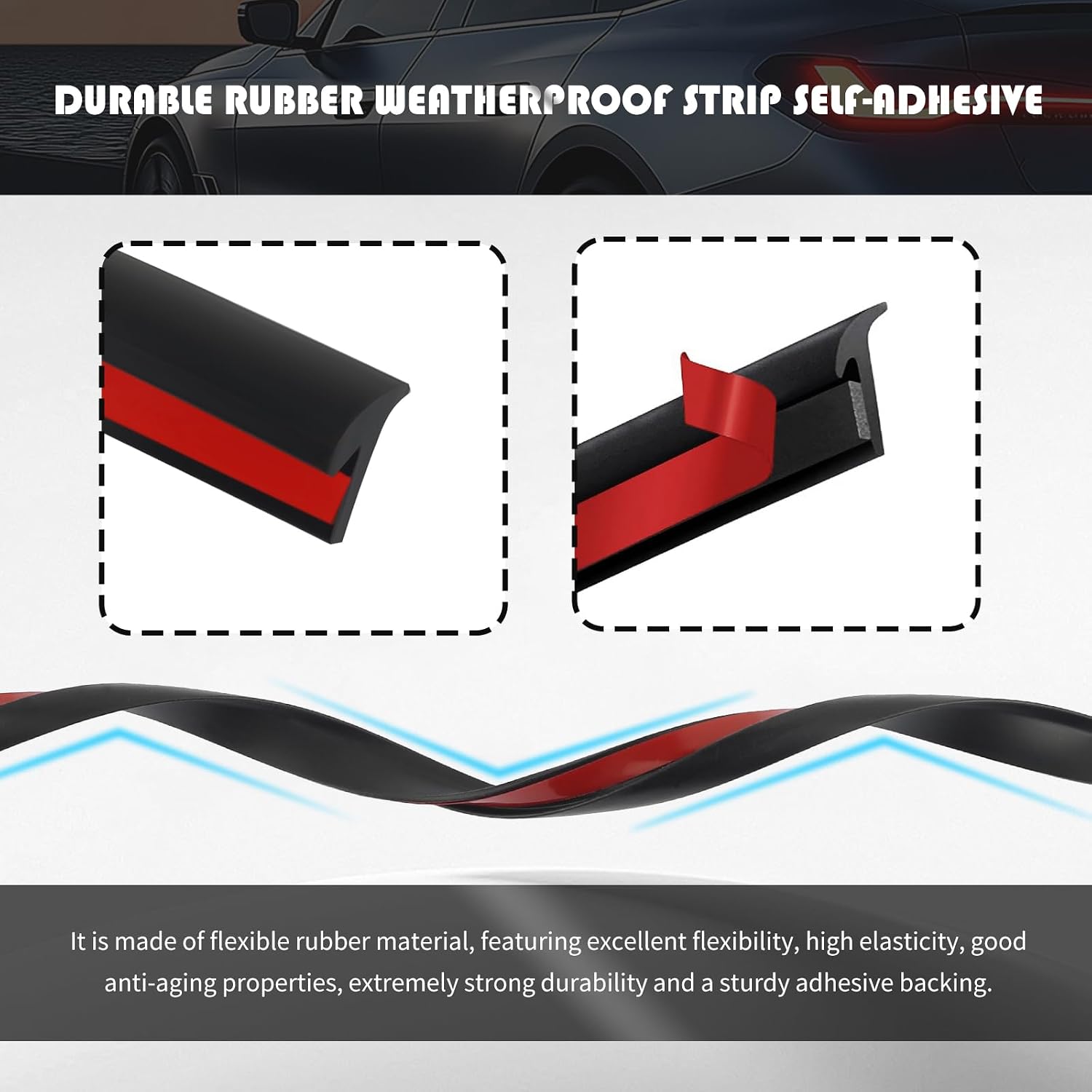 16.4Ft Car Weather Stripping Rubber Edge Trim,8mm Flexible T-Type Windshield Seal Strip for Filling Gaps,Universal Rubber Seal Strip for Car Headlight/Bumper/Hood/Windshield (8mm)