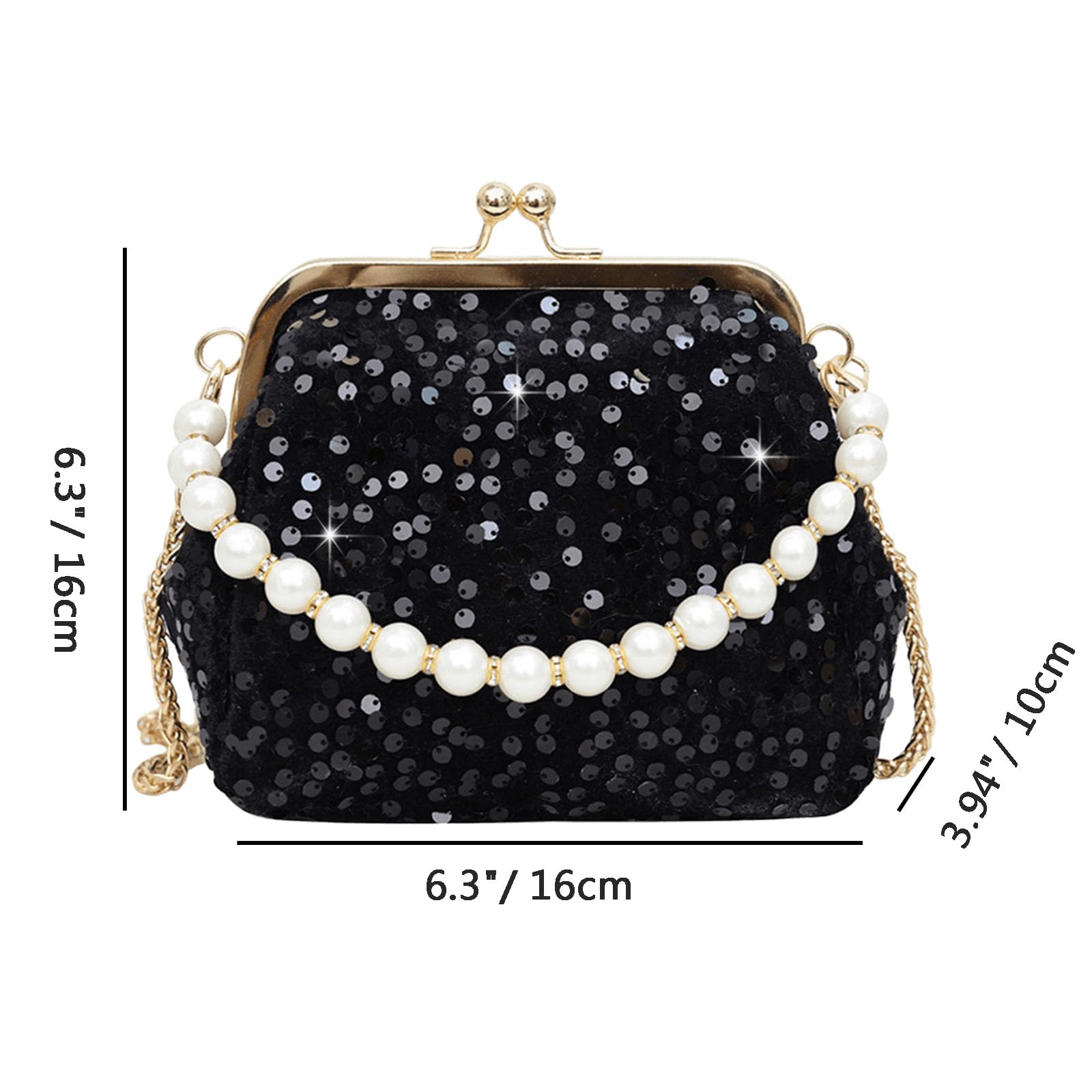 ANNUOZE Evening Clutch Purses for Women, Glitter Sequin Evening Crossbody Bag, Elegant Evening Handbag with Pearl, Black Evening Bag, Bling Sequin Clutch for Wedding, Prom, Cocktail Party