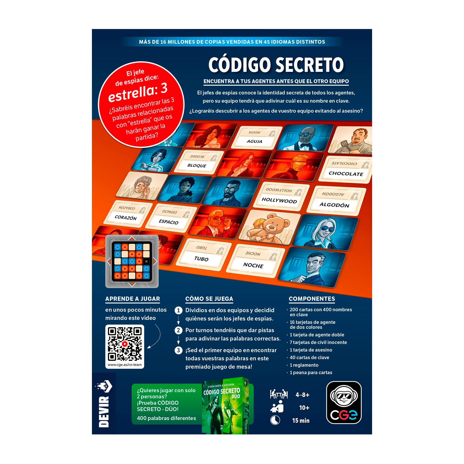 Devir - Código Secreto, Juego de Mesa de Espías y Palabras por Equipos, Estrategia y Deducción, para 2-8 Jugadores, a Partir de 8 Años, Portada 2025 | Edición española