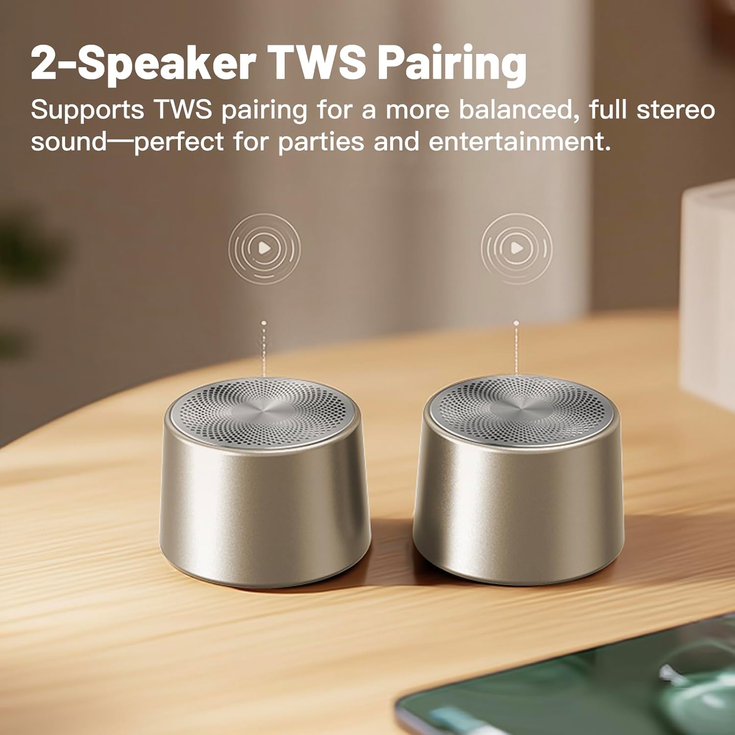 Mini Magnetic Bluetooth Speaker, 5W Internal-Magnet Speaker, Speakers with Hands-Free Call, IPX6 Waterproof, Portable Speakers for Shower, Room, Car, Trip, Ideal Gift for Men, Women (Champagne Gold) - Image 6