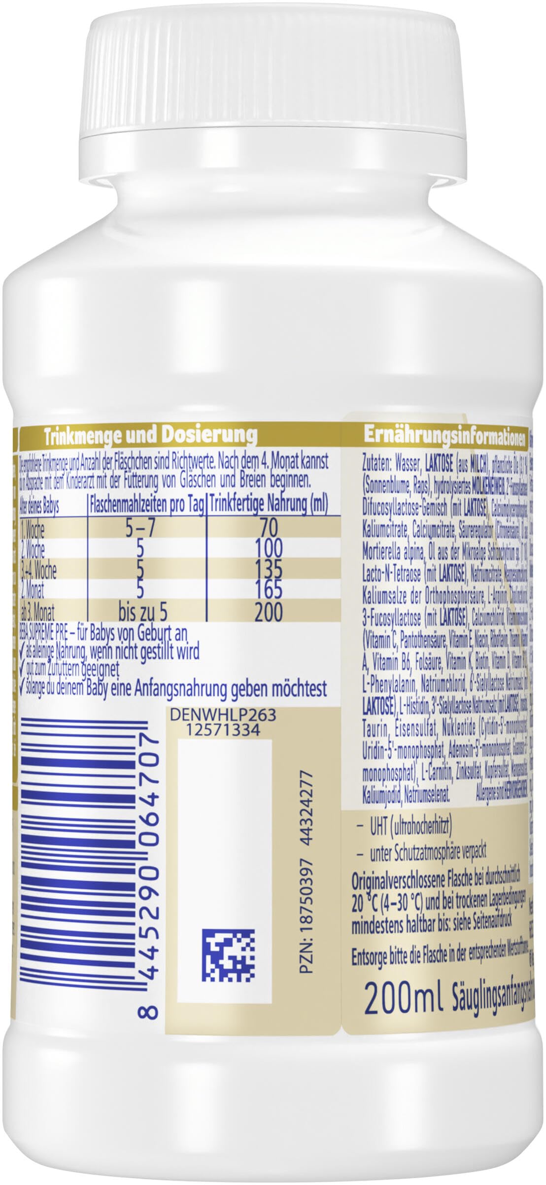 Nestlé BEBA SUPREME PRE Anfangsmilch trinkfertig, 12er Pack (12 x 200ml)