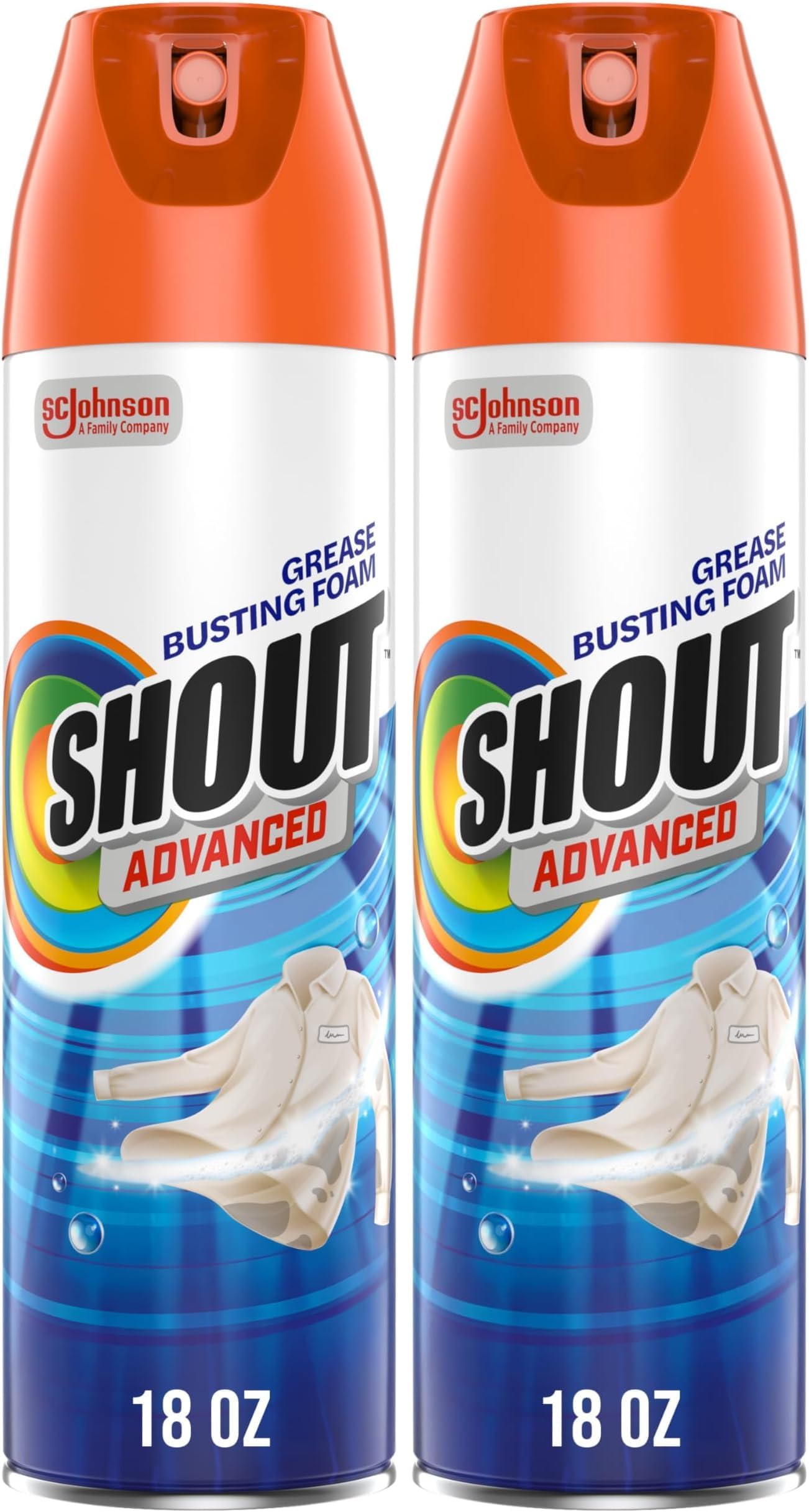 Shout Advanced Stain Remover, Foaming | Grease and Oil | 18 oz | Pack of 2