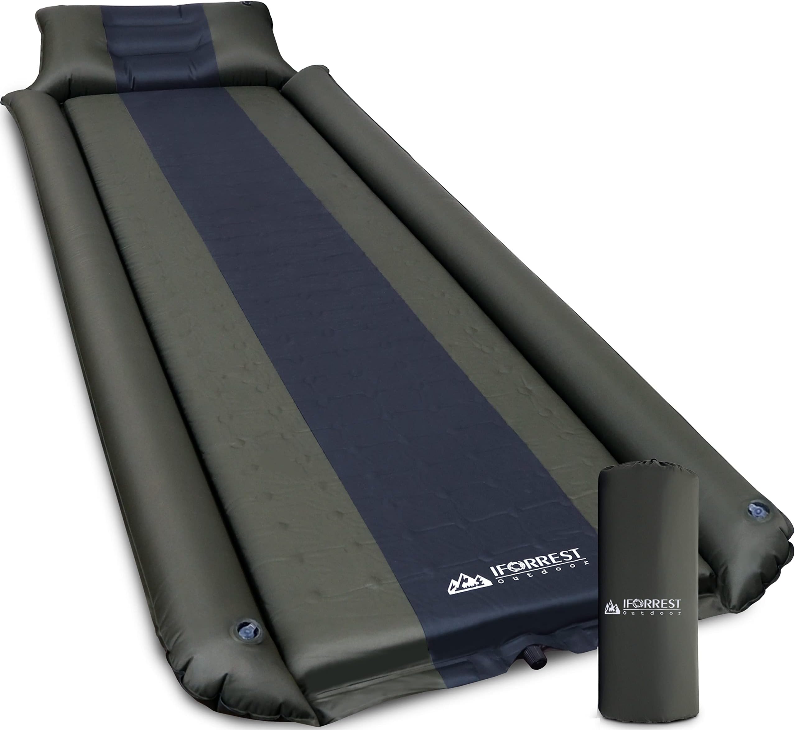 IFORREST Sleeping Pad w/Armrest & Pillow - Rollover Protection - Ultra-Comfortable Camping Mattress - Self-Inflating Air Bed (L/XL)