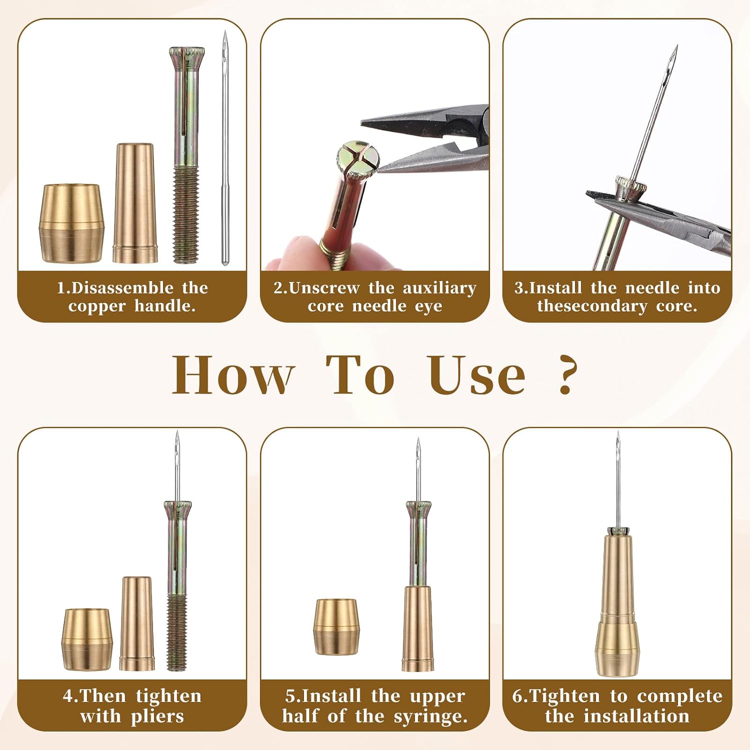 14PCS Leather Sewing Awl Needle Kit with Copper Handle Canvas Leather Sewing Awl Needle with 13 Needles for Craft Needles Kit Shoe Repair Tool