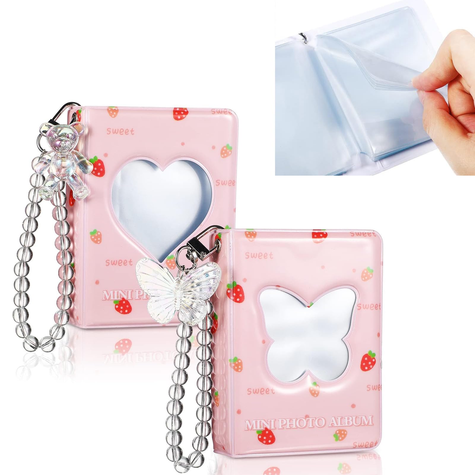 GEPAS2 Pcs 3 Inch Kpop Photocard Holder, Mini Album Collect Book Binder 40 Pockets With Cute Bracelet Card Holders, Korean Card Binder Book Mini Album (Style2)