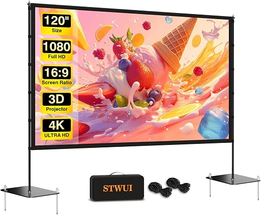 STWUI Portable 120 Inch Projector Screen with Stand, 4K HD