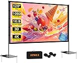 STWUI Outdoor-Projector-Screen-with-Stand - 120 inch Portable Projection Screen Indoor Outdoor Projector Screens 16:9 4K HD Lightweight Movie Screen with Carry Bag for Backyard Movie Night