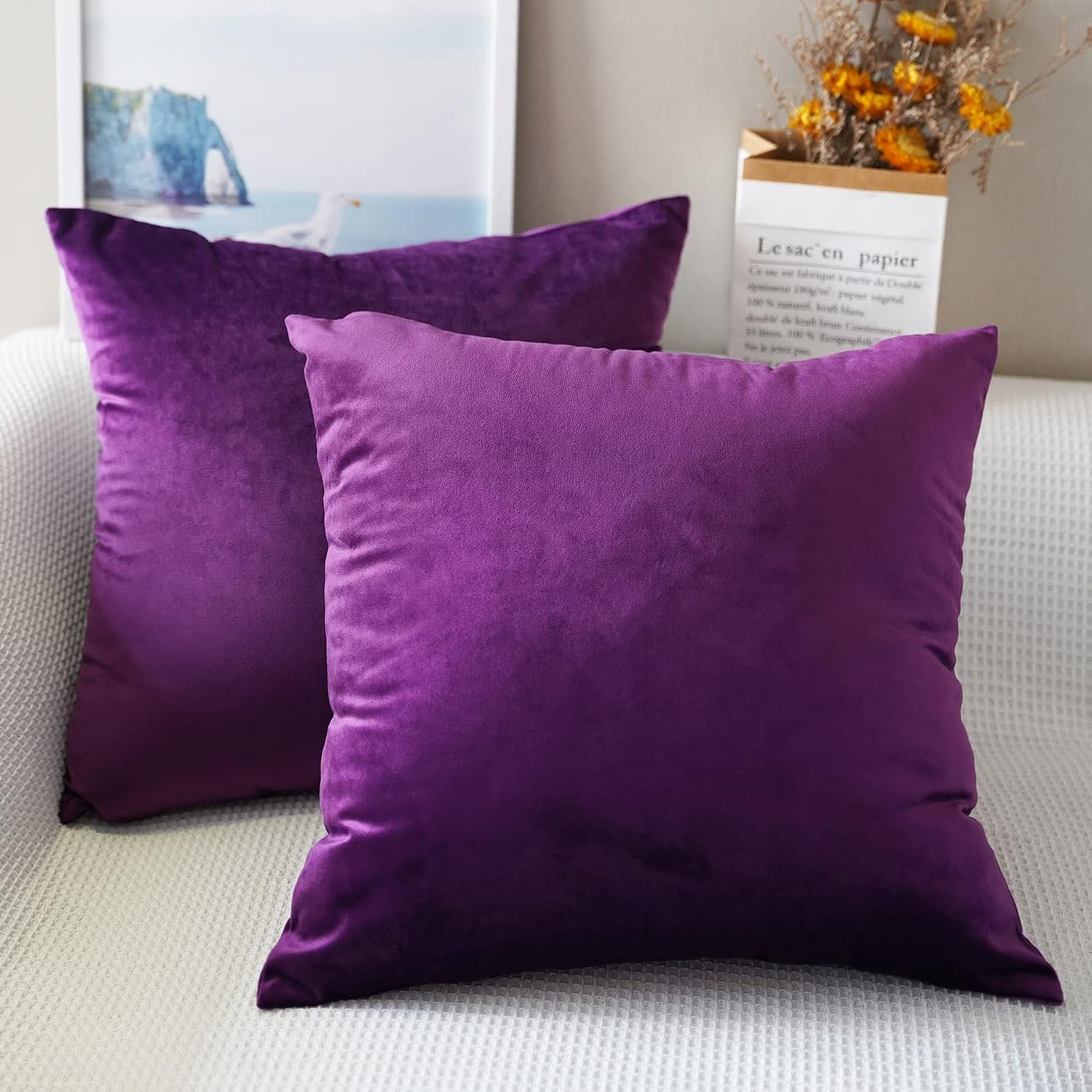 Cyuripu Pack of 2 Velvet Luxury Purple Throw Pillow Covers