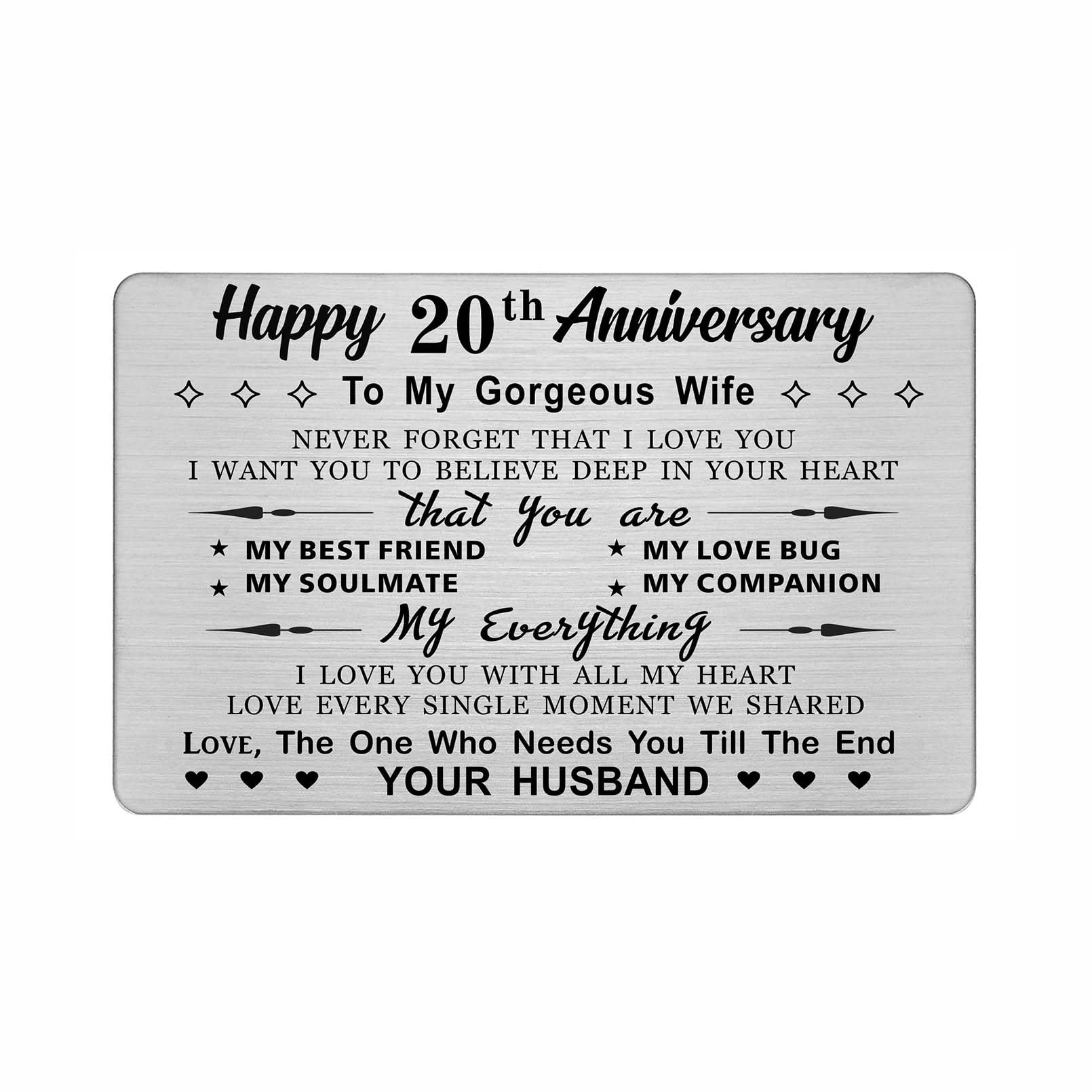 DEGASKEN 20th Wedding Anniversary Card Wife, Need You Till The End, 20 Year Gifts Stainless Keepsake Greeting Card for Her