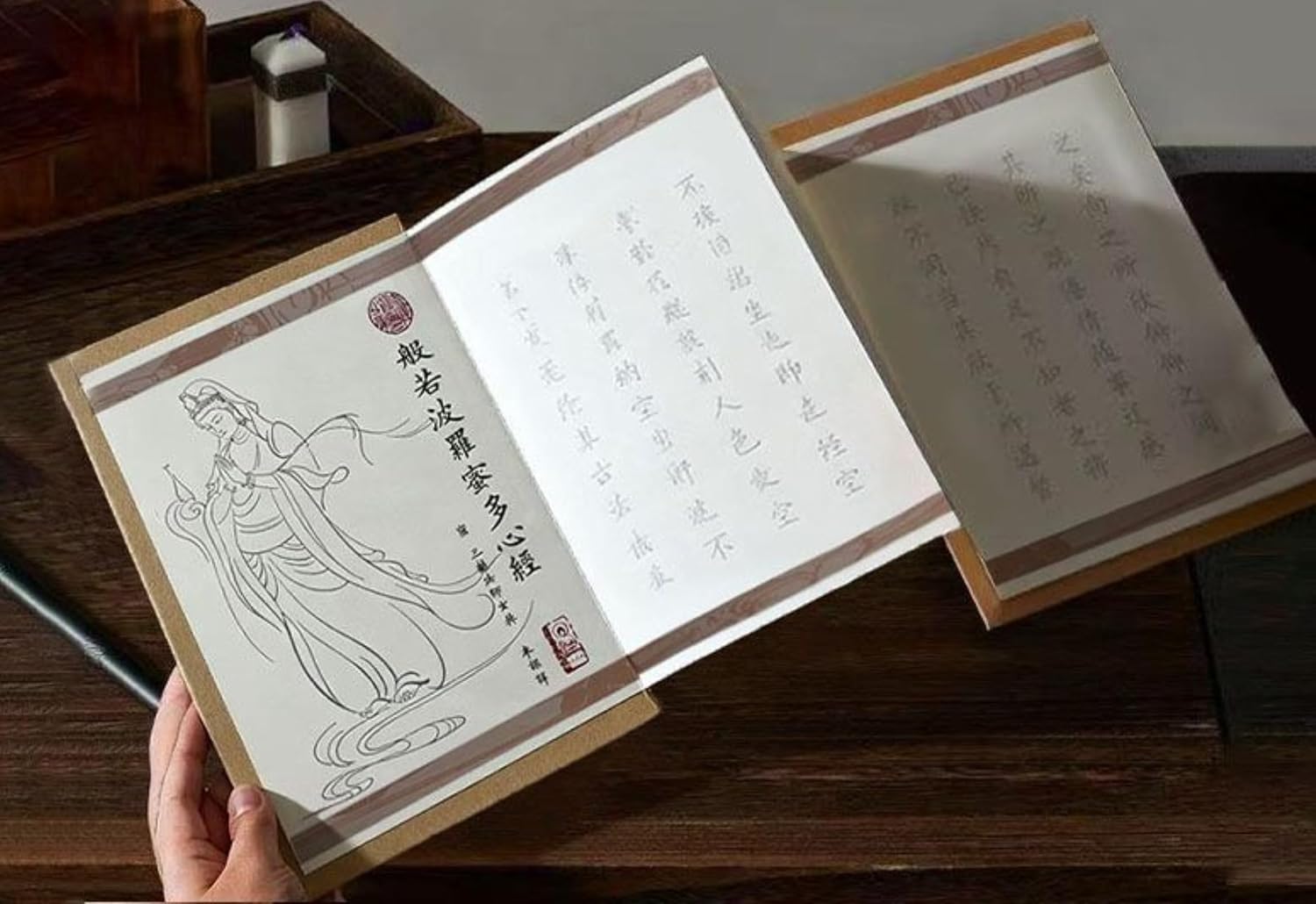 LEEDJUINE 2PC Heart Sutra Fold Hand-Copy Calm The Mind Picture Book Copybook Calligraphy Tracing Book