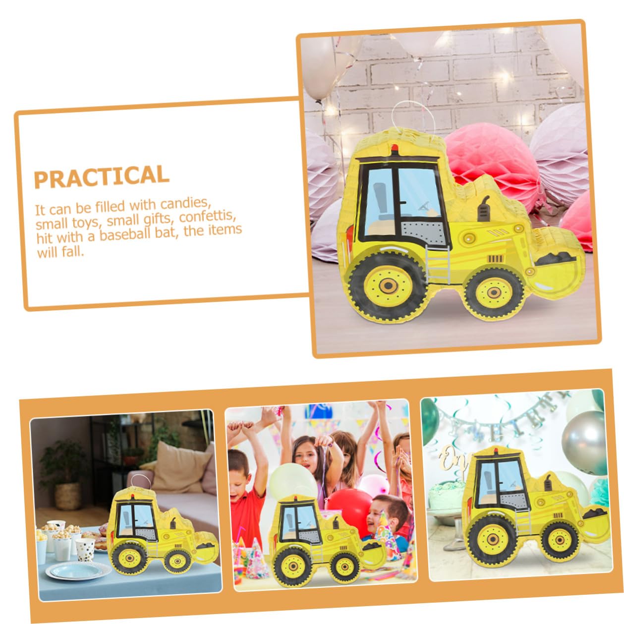TOYANDONA Piñata para Fiesta Infantil Set de Papel Hecha a Mano de Excavadora de Forma Creativa Adecuado para Celebraciones y Cumpleaños