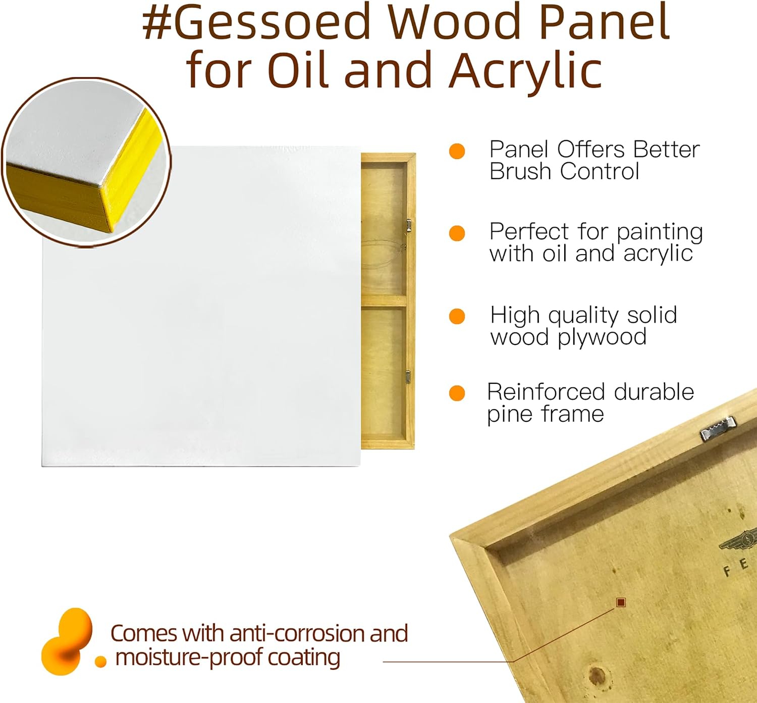 FEAT Gesso Wood Panel for Oil & Acrylic Painting 24" x 24", 1-1/4" Cradled Profile