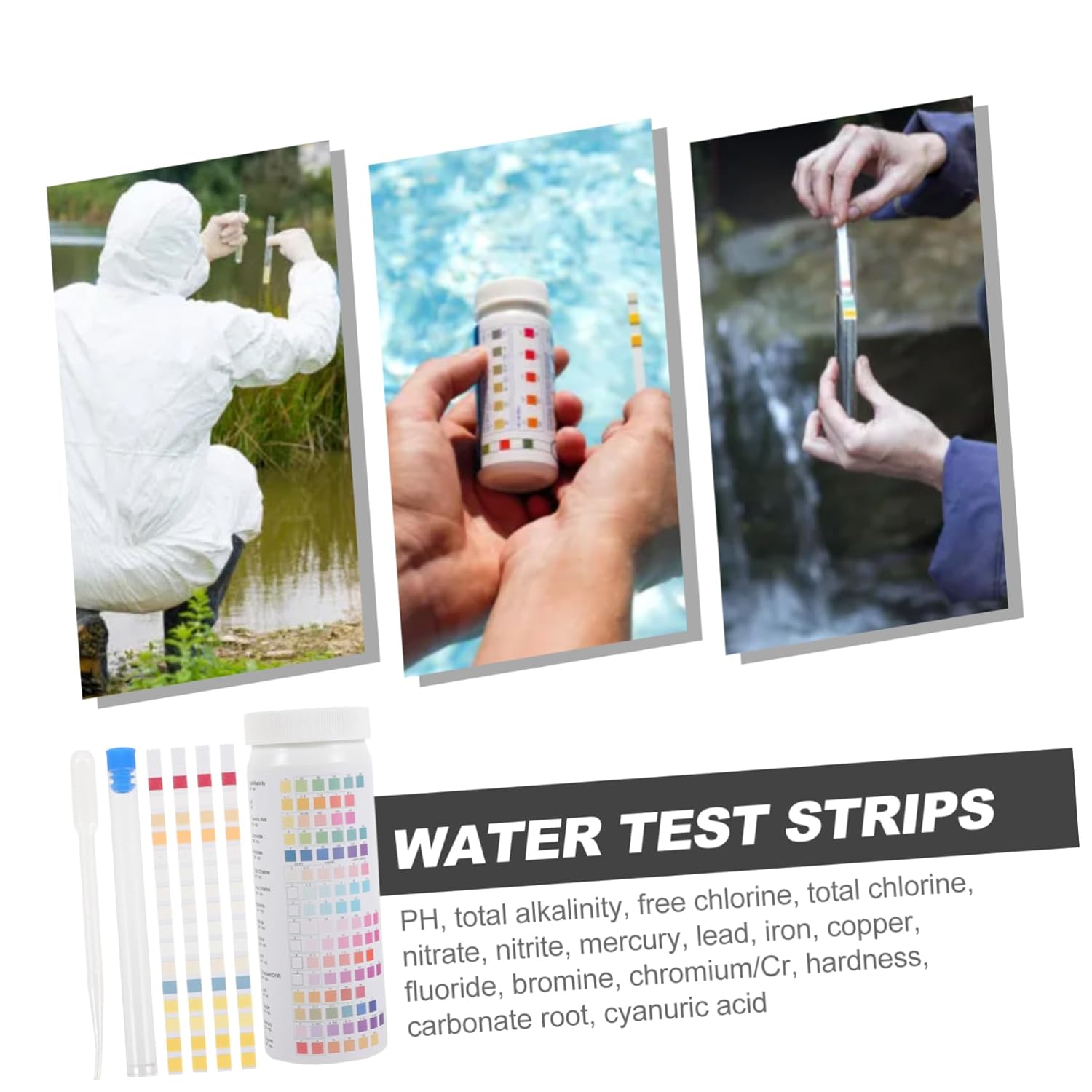 100pcs Drinking Water Test Strips Multi-Function Quality Testing for Home Use Fast Results for Drinking Running Water Includes Dropper and Test Tube for Easy Testing