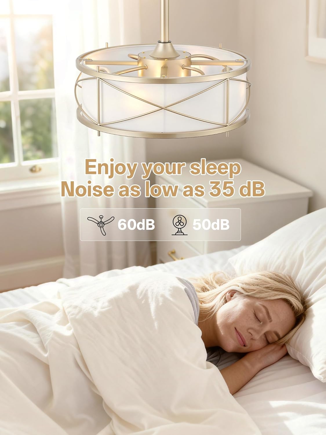 Gold Boho Fandelier Ceiling Fan with Light, 20" Gold Chandelier Ceiling Fans with Lights and Remote, Caged Boho Rattan with 6 Speeds for Living Room, Bedroom, Nursery