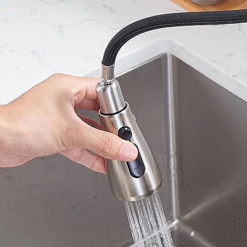 Miniatura 6 de HOTIS - Grifo de fregadero de cocina de níquel cepillado, grifo de cocina con rociador extraíble, pequeño grifo extraíble de acero inoxidable de una