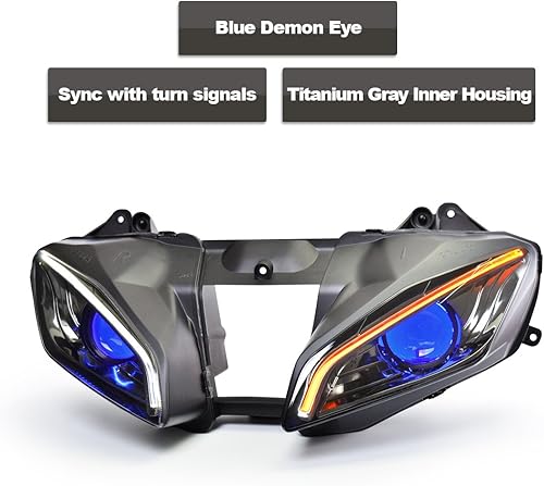 Miniatura 6 de KT - Faro LED de fibra óptica para Yamaha R6 2008-2016 V2 Ojo de demonio azul, Green Demon Eye, Orange Demon Eye, Ojo de demonio rosa, White Optical