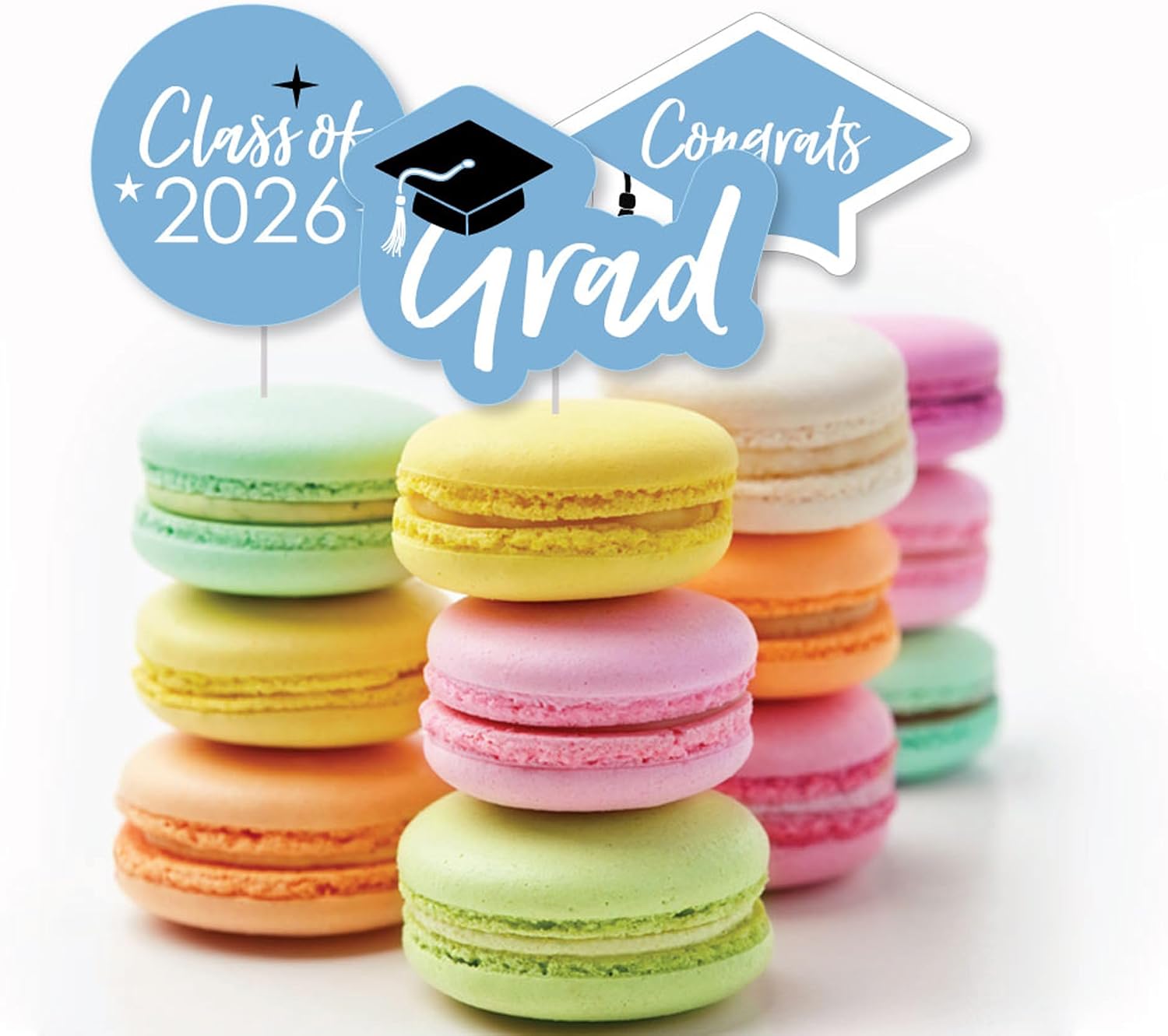 Big Dot of Happiness Light Blue 2026 Graduation Party - Dessert Cupcake Toppers - Clear Treat Picks - Set of 24