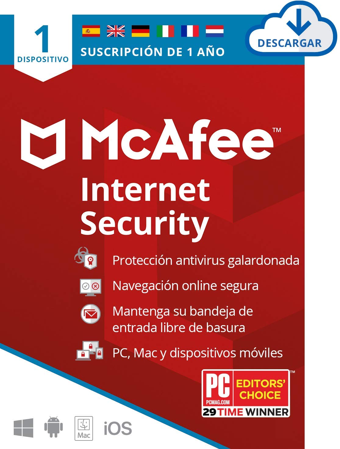 McAfee Internet Security - 1 Dispositivo | 1 Usuario | 12 Meses | PC/Mac | Código de activación enviado por email