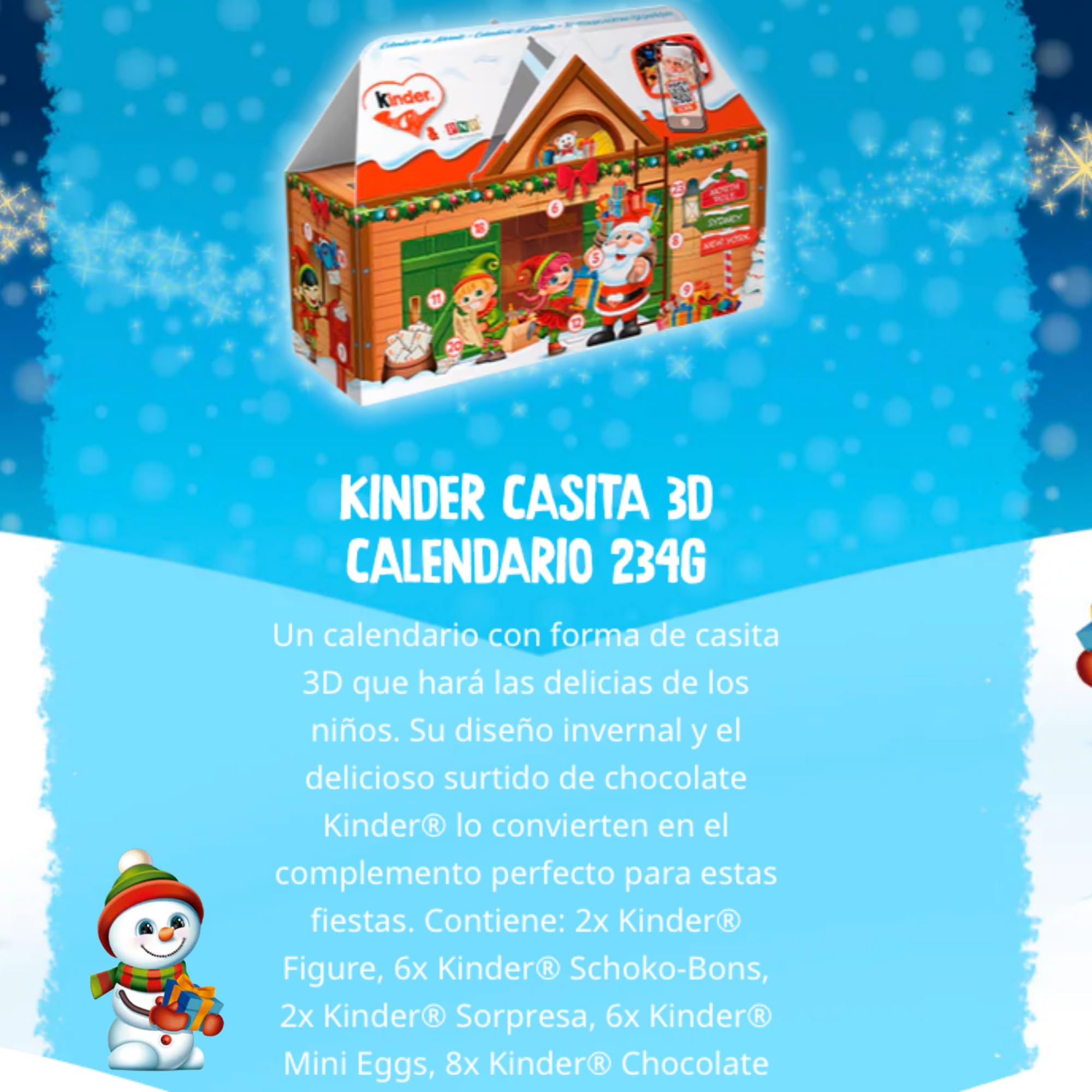 Pack Kinder Casita 3D Calendario de Adviento con Chocolates + Postal Navideña + Gorro de Papá Noel, Edición especial de Navidad, Ideal para regalar