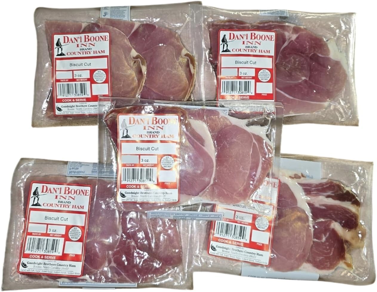Dan'l Boone Inn Brand Country Ham Biscuit Cut 5-3oz Packs