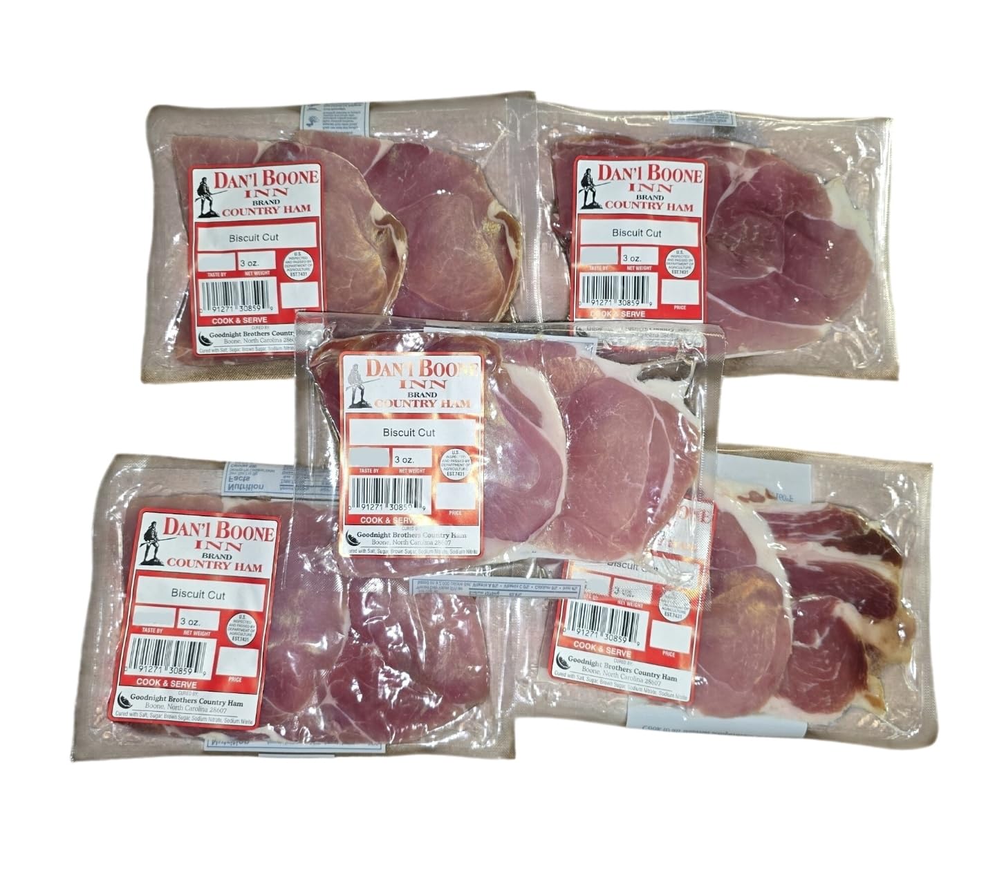 Dan'l Boone Inn Brand Country Ham Biscuit Cut 5-3oz Packs