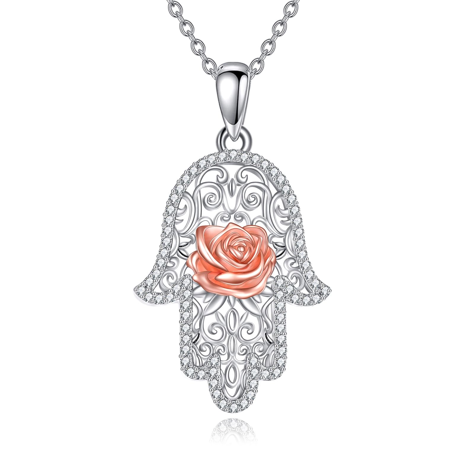 Collana Hamsa Mano Di Fatima In Argento 925: Portafortuna E Amuleto Di Protezione - Regalo Perfetto Per Donne E Ragazze Con Zirconia