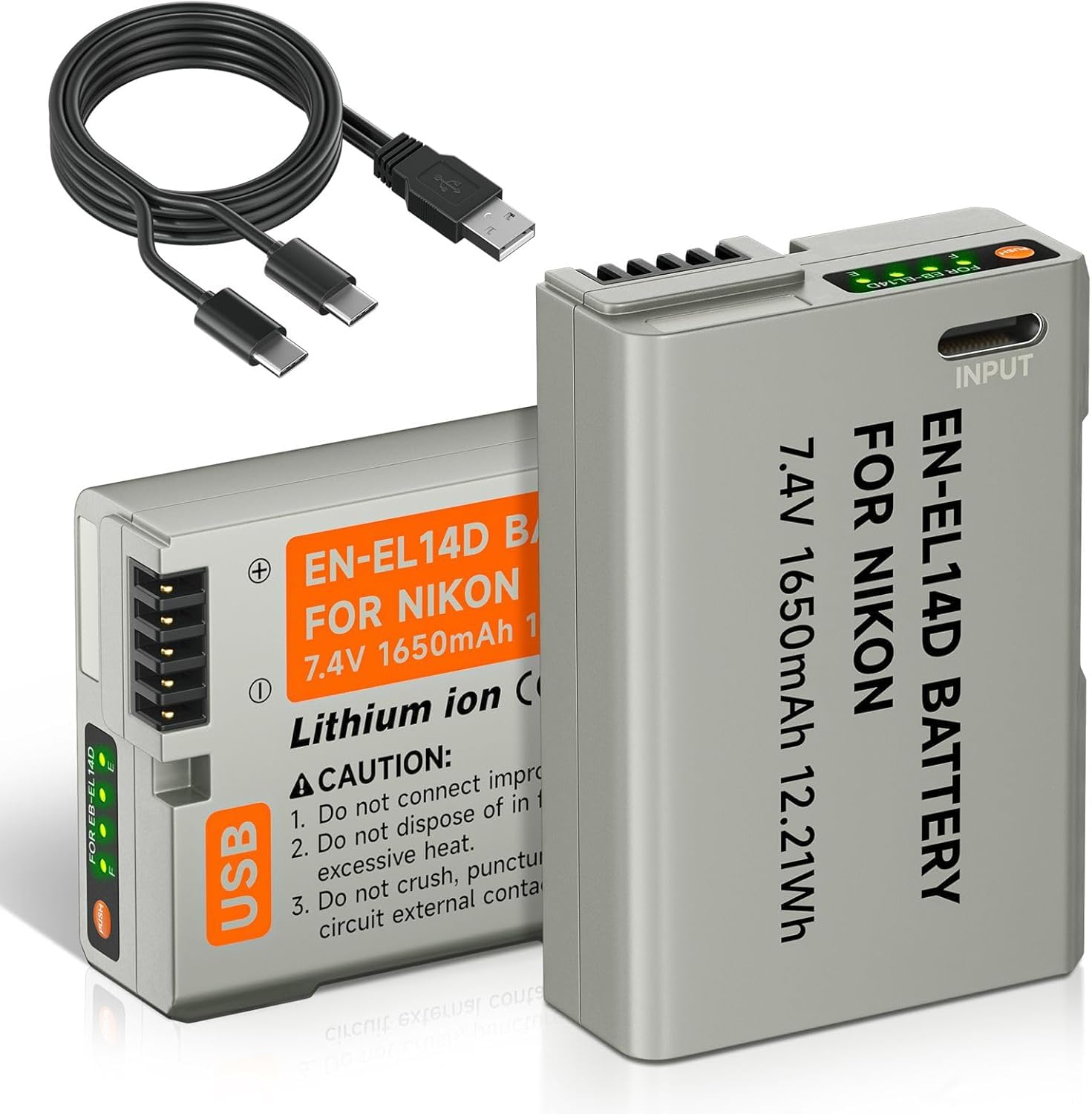 ENEL14 Batteria di Ricambio per Nikon D5600, D5100, D5200, D5300, D5500, D3200, D3200, D3400, D3500, Coolpix P7100, P7200 (2Pcs)