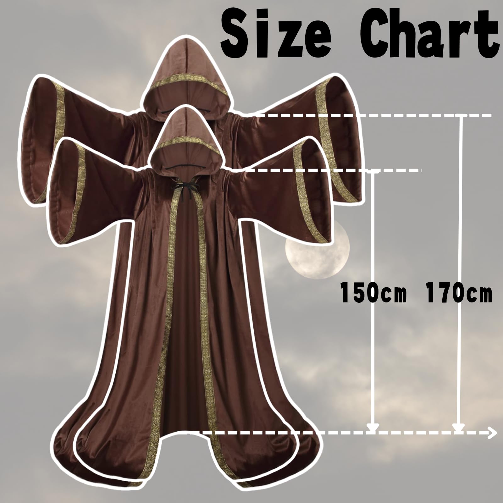 Mystic Adult Wizard Robe with Dutch Velvet,Medieval Knight Hooded Cloak - Image 4