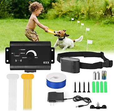 For1dog,Electric Dog Fence,In-Ground Pet Containment System,Waterproof Training Collar W/Tone/Static Correction and 984 FT Wire,Covers up to 1/2 Acre,Electric Pet Fence for Stubborn Dogs